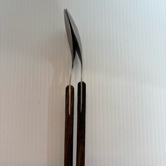 Vintage Salad Serving Set Wood Handle Stainless Rostfrei German MCM 11.5” - Picture 7 of 9